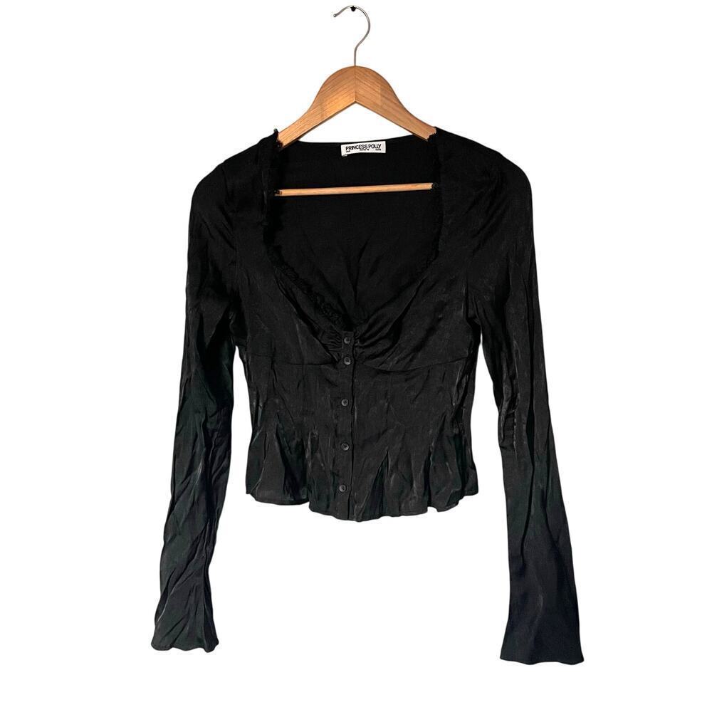 Princess Polly Black Whimsigoth Vamp Romantic Long Sleeve Blouse Top Y2K sz 6
